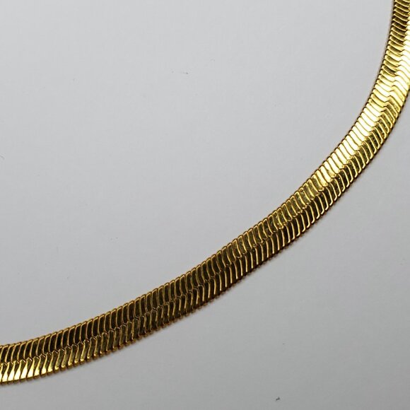 Goldtone Herringbone Chain Necklace Flat 24" X 5/16" - Picture 2 of 3